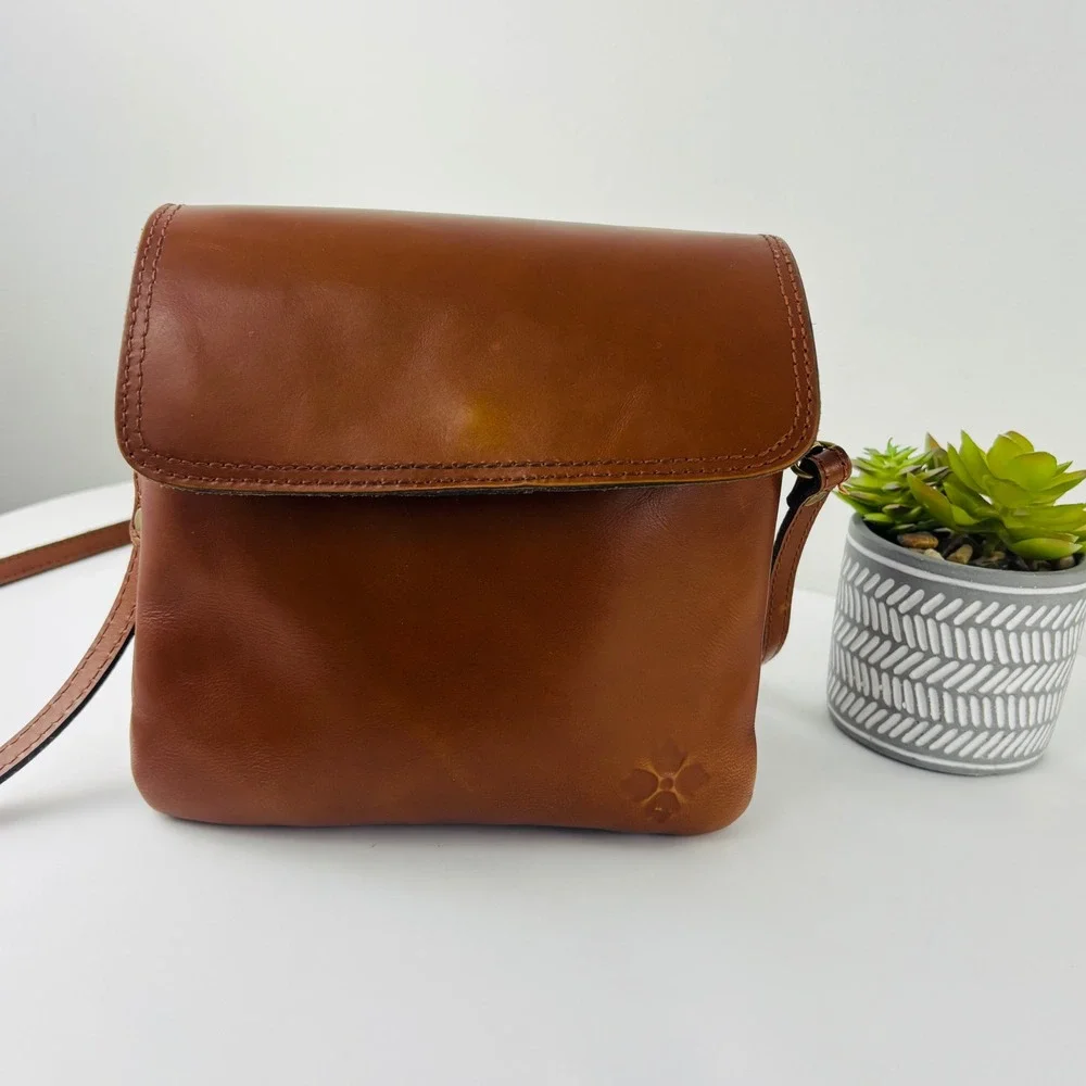 Patricia Nash Tan Leather Crossbody Bag Flap Multi Compartment Brown